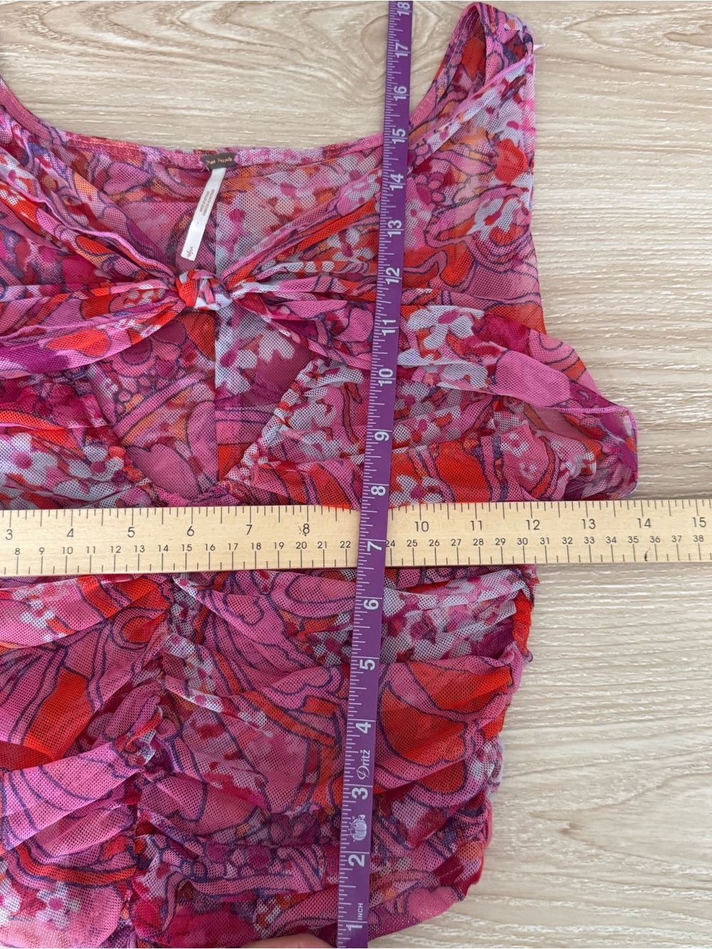 Free People Small Tell Me More Top Mesh Reversible Pink Ruch Floral Y2K Hippie - Picture 7 of 7